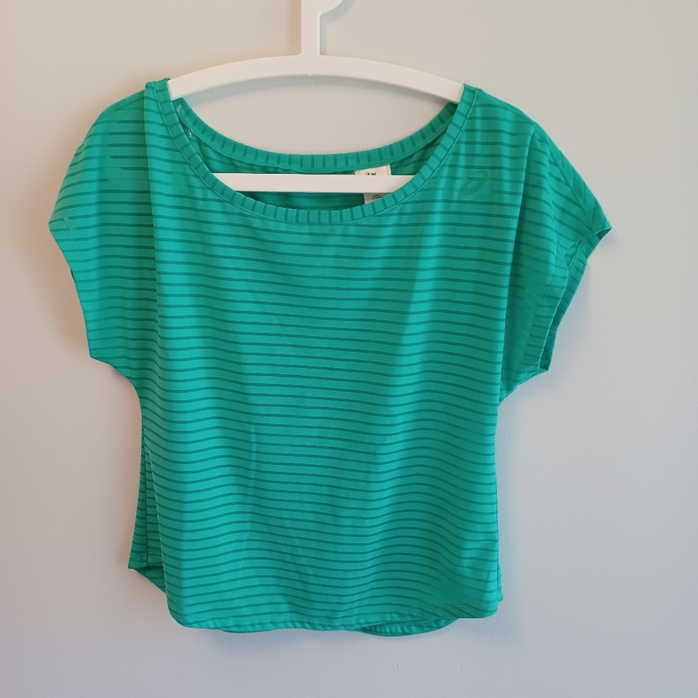 Aaics Green Striped Athletic Shirt